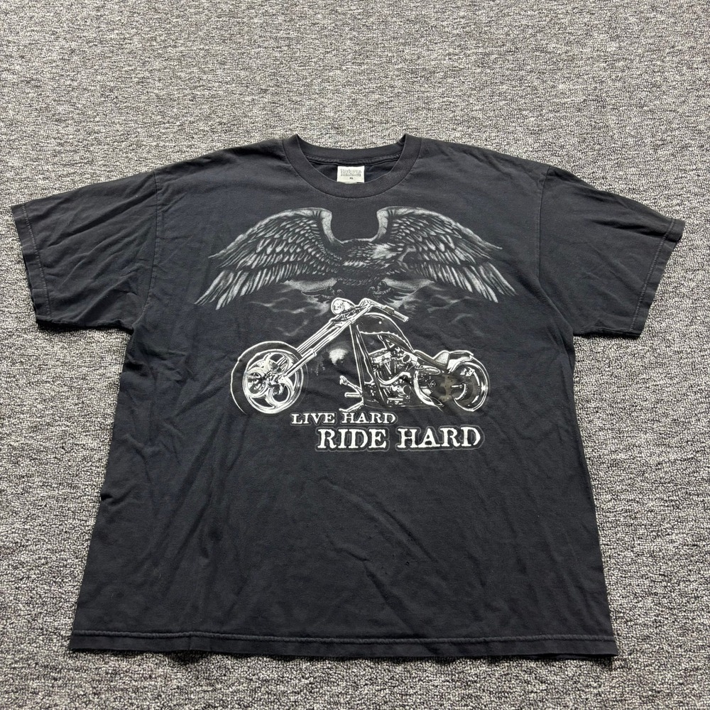 Y2K 2000s Grunge National Heritage Eagle Motorcycle Graphic Black T Shirt  XL